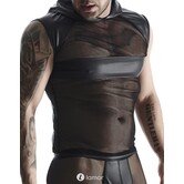 Hoodie van stretchy mesh en matt wetlook materiaal.