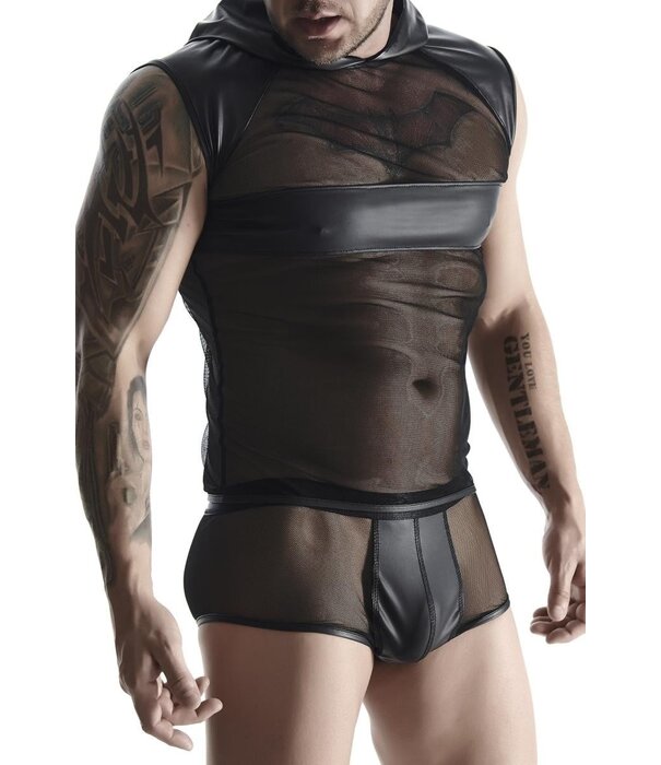 * RFP Hoodie van stretchy mesh en matt wetlook materiaal.