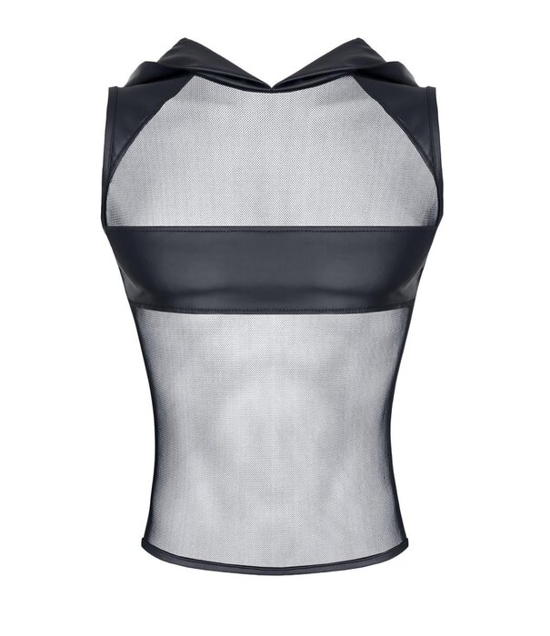 * RFP Hoodie van stretchy mesh en matt wetlook materiaal.