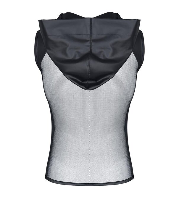 * RFP Hoodie van stretchy mesh en matt wetlook materiaal.