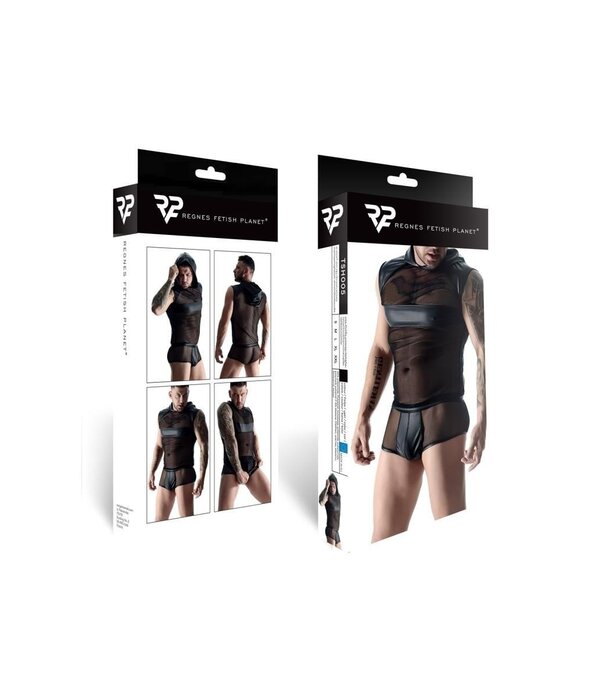 * RFP Hoodie van stretchy mesh en matt wetlook materiaal.