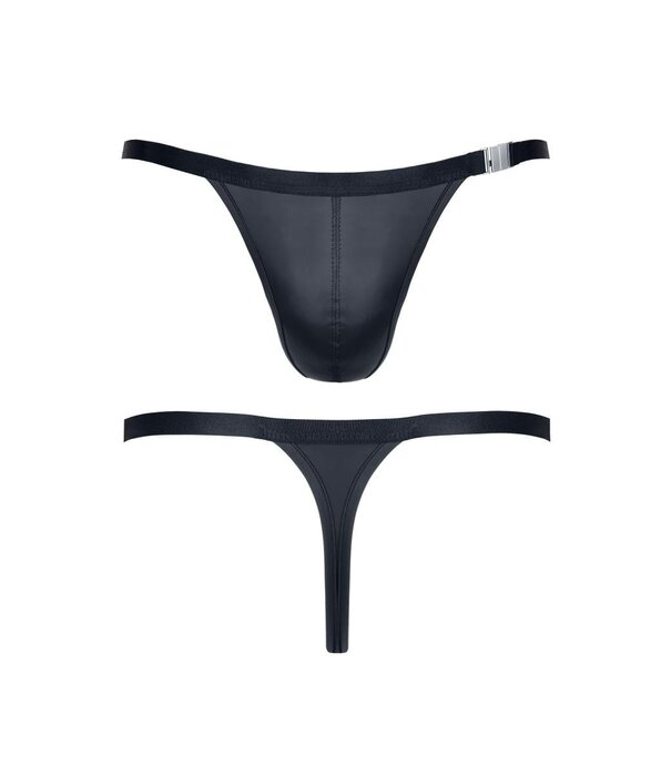 * RFP String,gemaakt van stretchy, mat wetlook materiaal. Brede elastische tailleband met metalen clip aan de zijkant om te beheren.