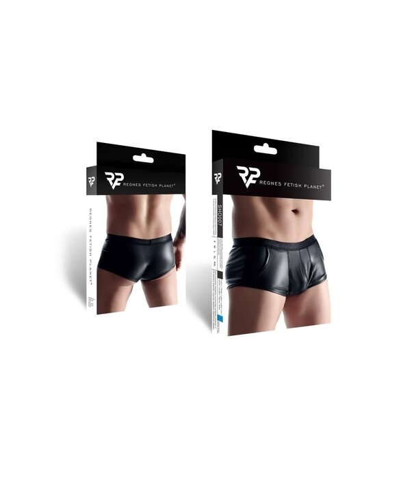 * RFP Short  gemaakt van stretchy mat wetlook materiaal. Brede elastische tailleband.