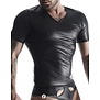 Wetlook & elastiek mesh gecombineerd heren raglan mouw T-shirt