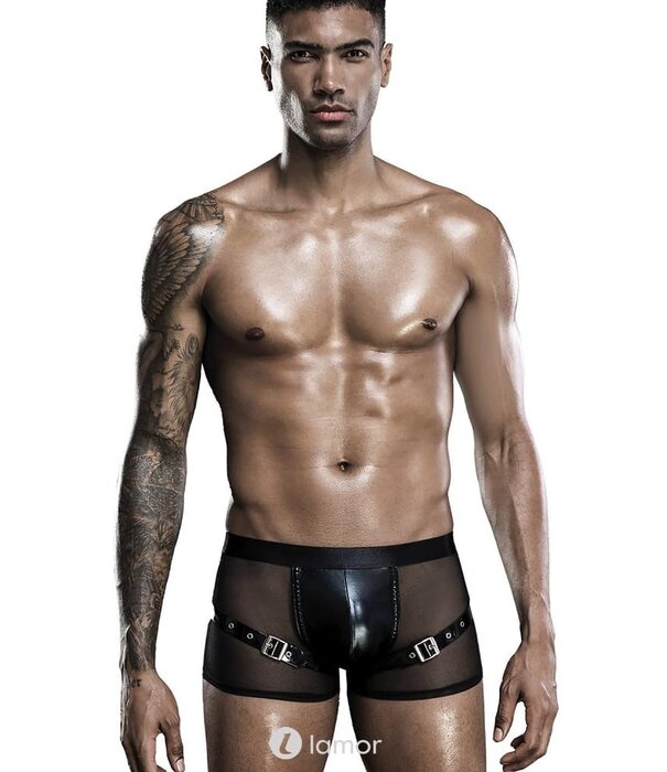 * SARESIA Heren boxer wetlook en tule met riempjes van Saresia