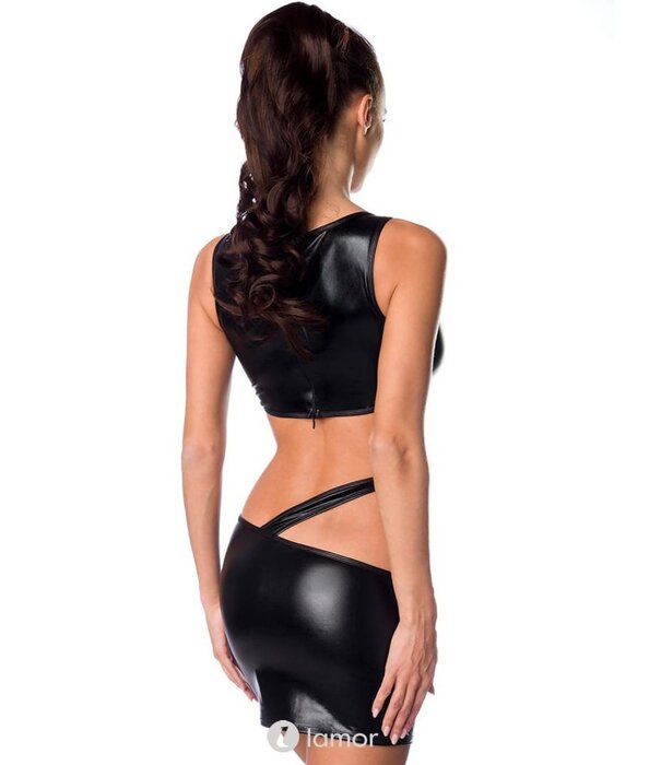 * SARESIA Chique zwart clubwear jurkje met  met royale uitsparingen en ringen  van het merk  Saresia.