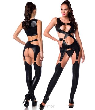 Zwart wetlook catsuit ,SA18292