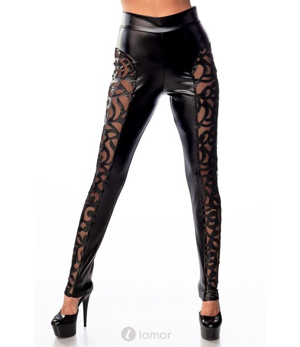 * SARESIA Wetlook legging met opgenaaid bloemmotief vanhet merk Saresia