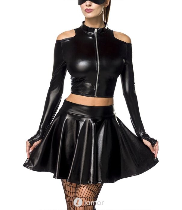 * SARESIA Glanzende Wetlook Top met Uitsparingen en Hoge Kraag