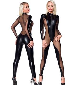 Zwart wetlook catsuit ,SA18254
