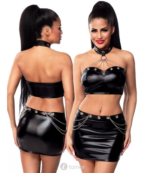 * SARESIA 2-delige set, gemaakt van elastisch wetlook materiaal en metalen elementen.