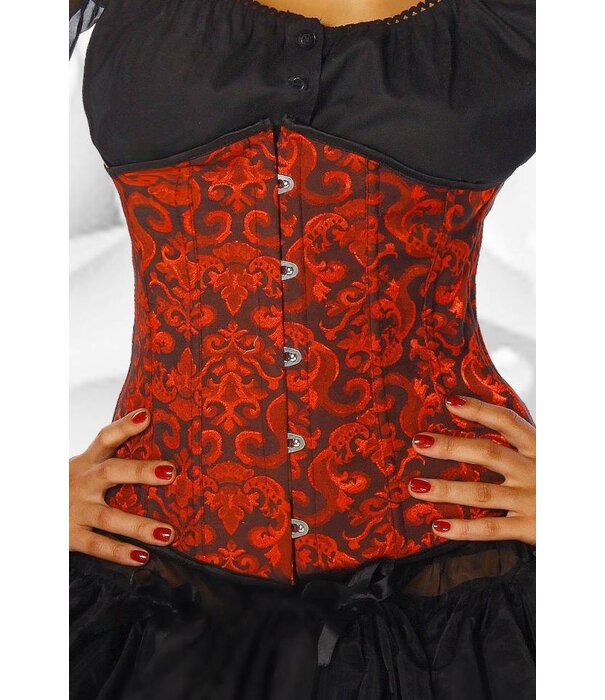 Zwart rood Brocaat satijn onderborst Korset