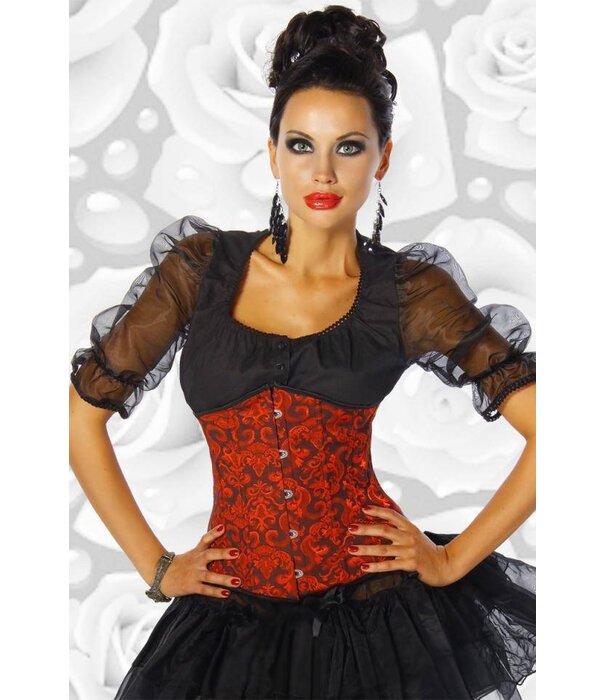 Zwart rood Brocaat satijn onderborst Korset