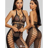 Sexy naadloze lang zwart fishnet jurkje