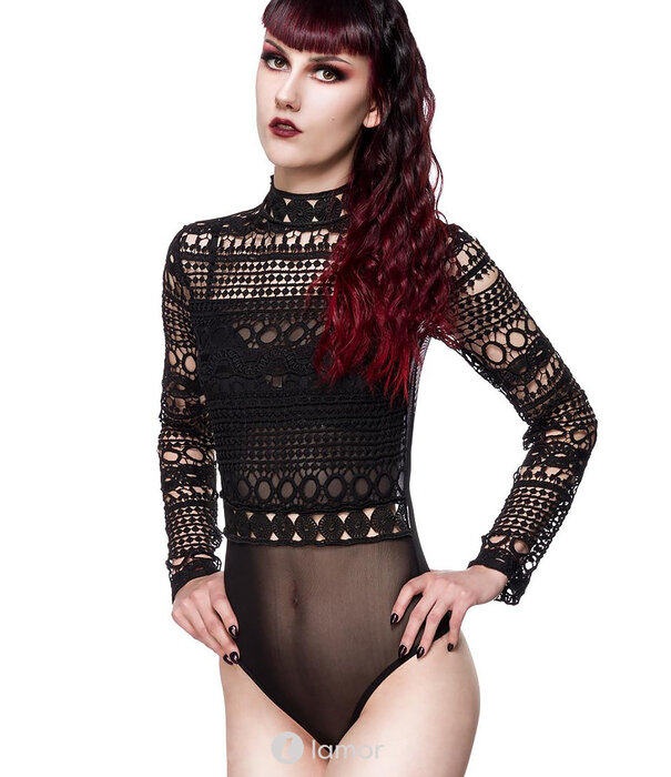 Spannende zwarte  kanten Gothic body van Ocultica