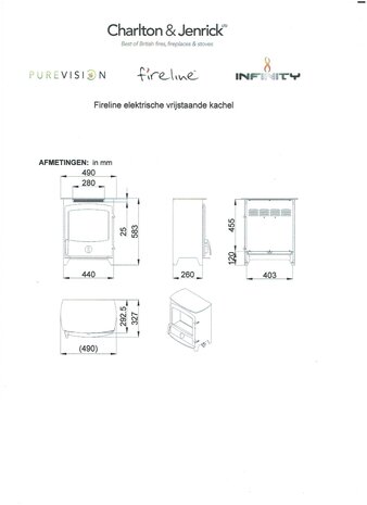 Charlton & Jenrick Charlton & Jenrick Fireline FP elektrische kachel rechthoekige deur