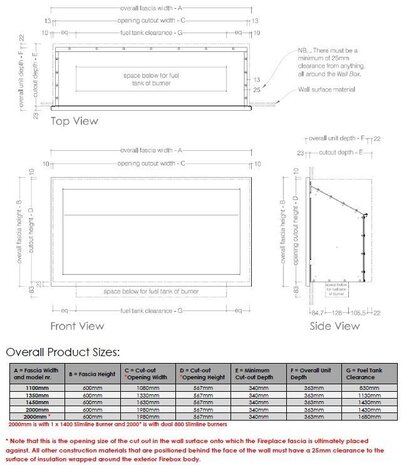 Icon Fires Icon Fires Slimline Firebox 1100 met Slimline 800 Brander