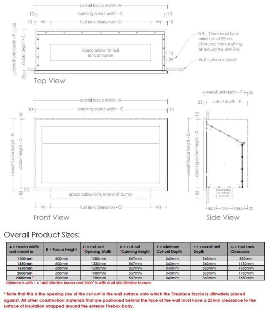 Icon Fires Icon Fires Slimline Firebox 1350 met Slimline 1100 Brander