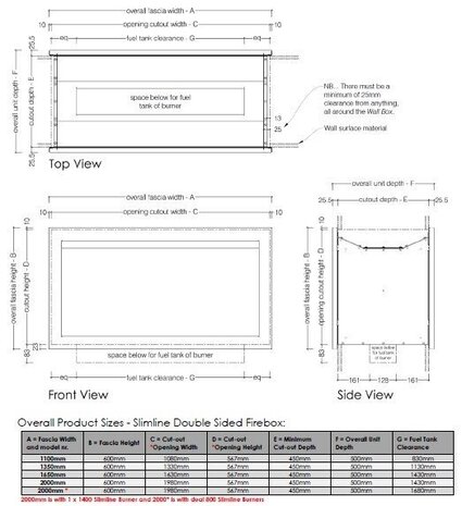 Icon Fires Icon Fires Double Sided Slimline Firebox 1100 met Slimline 800 Brander