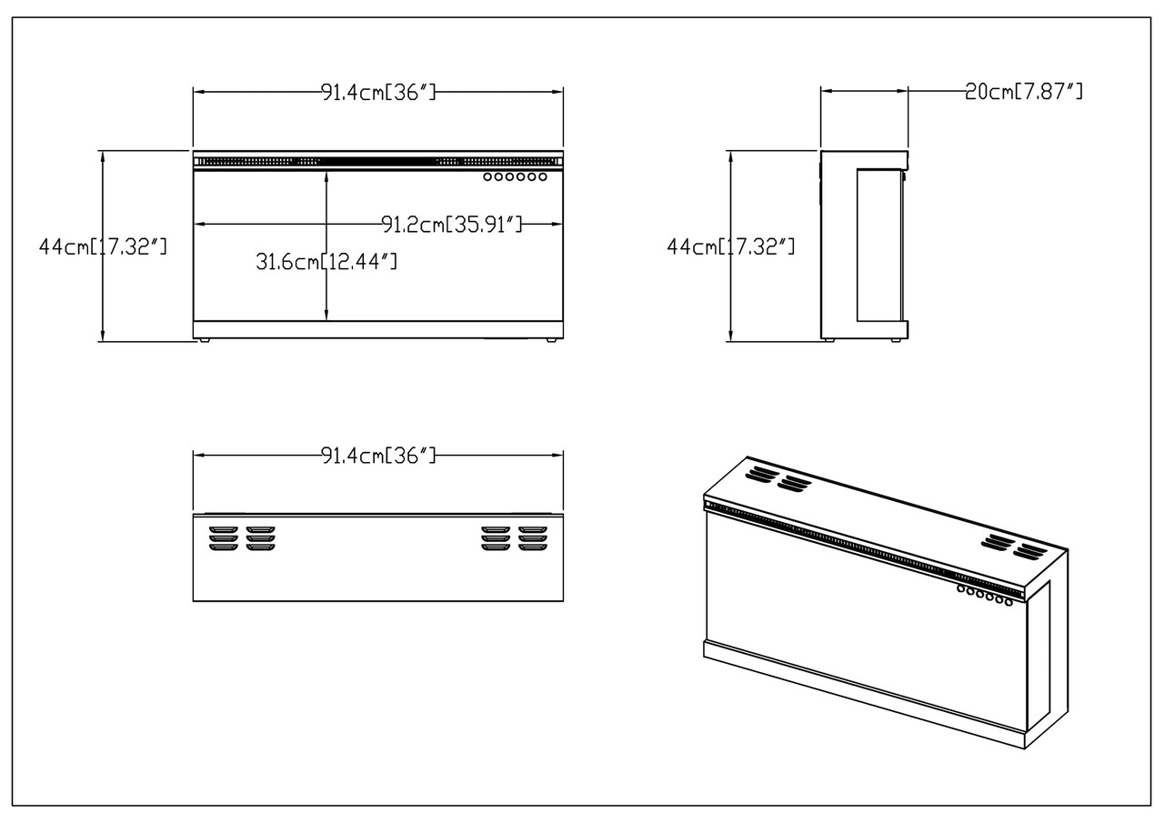 Valerio Fire Valerio Fire Premium 3-zijdige elektrische haard 36inch - 91cm