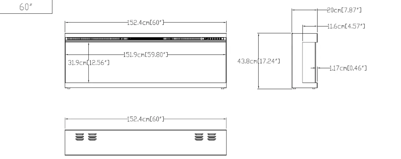Valerio Fire Valerio Fire Premium 3-zijdige elektrische haard  60 inch - 152cm