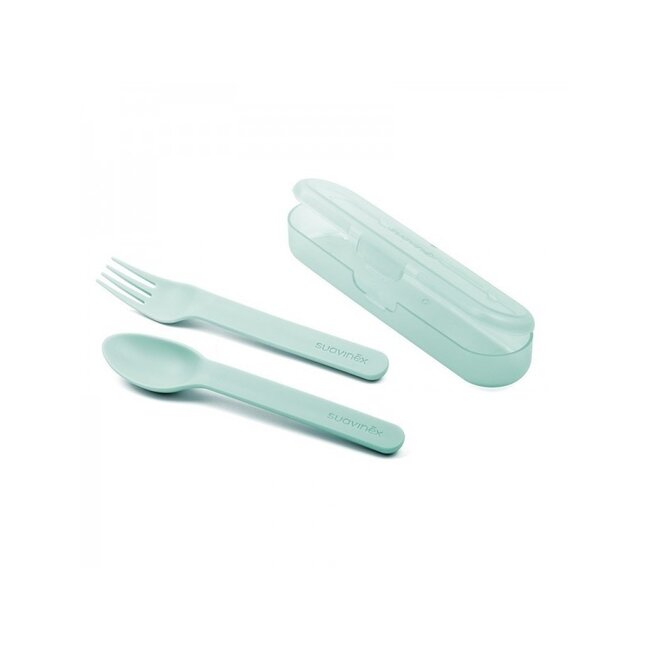 suavinex Cutlery set with case - green