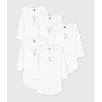 petit bateau Set van 5 babybody's - met lange mouwen en konijnenprint