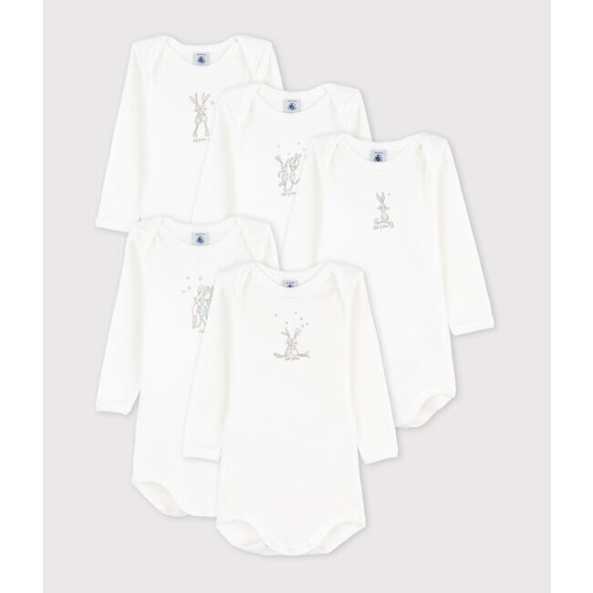 petit bateau Set van 5 babybody's - met lange mouwen en konijnenprint