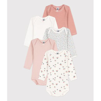 petit bateau Set van 5 babybody's - met lange mouwen met bloemenprint