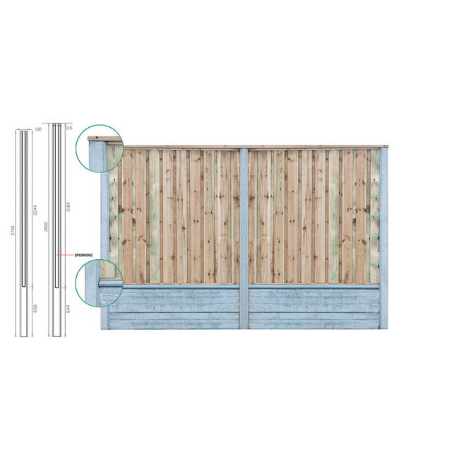 Sleufpaal Extra Dik | Hout Beton Schutting met Sleuf i.c.m. Tuinscherm | Wit / Grijs