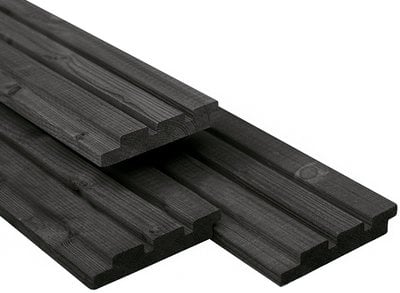 Vuren Triple Profiel Rhombus Plank 22x140mm zwart gespoten