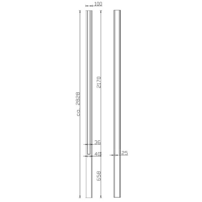 Sleufpaal met vellingkant  antraciet 10x10x284cm t.b.v. 36cm motiefplaten - MERWEDE