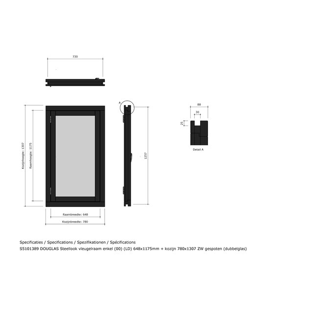 Douglas vleugelraam steellook met kozijn zwart