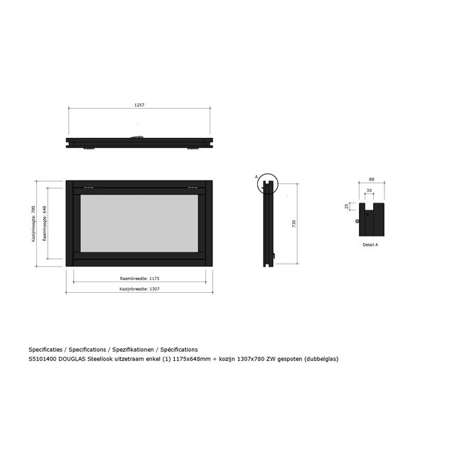 Douglas uitzetraam steellook zwart