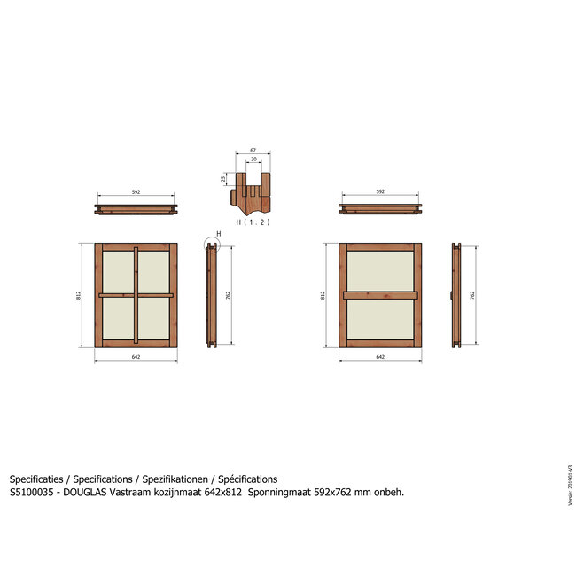 Douglas vast raam onbehandeld 642x812mm