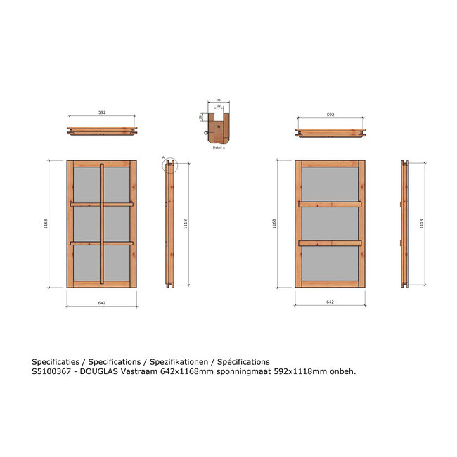 Douglas vast raam onbehandeld 642x1168mm