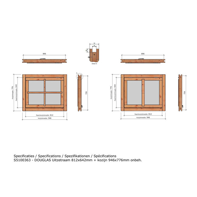 Douglas uitzetraam onbehandeld met kozijn