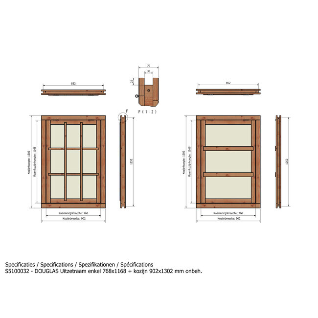 Douglas uitzetraam onbehandeld met kozijn