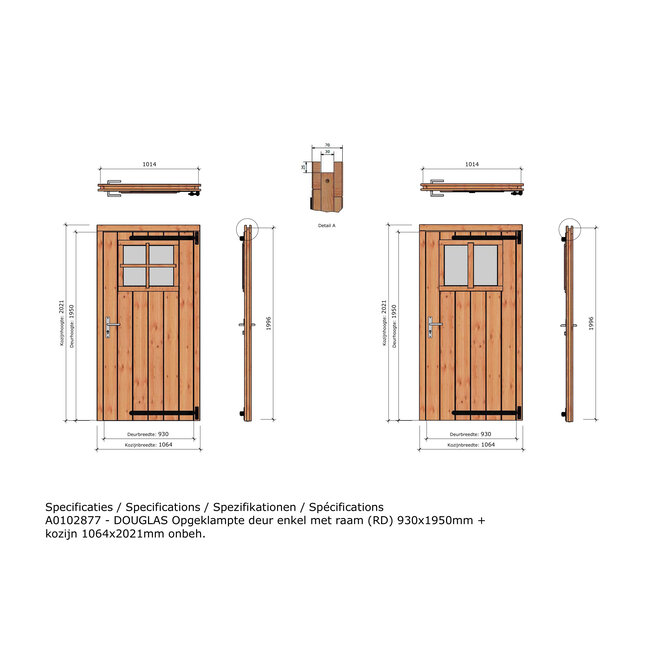 Douglas opgeklampte deur enkel onbehandeld met kozijn en raam