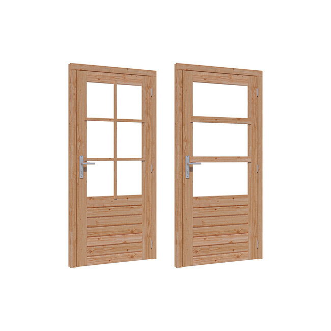 Douglas stapeldorpeldeur enkel onbehandeld met kozijn