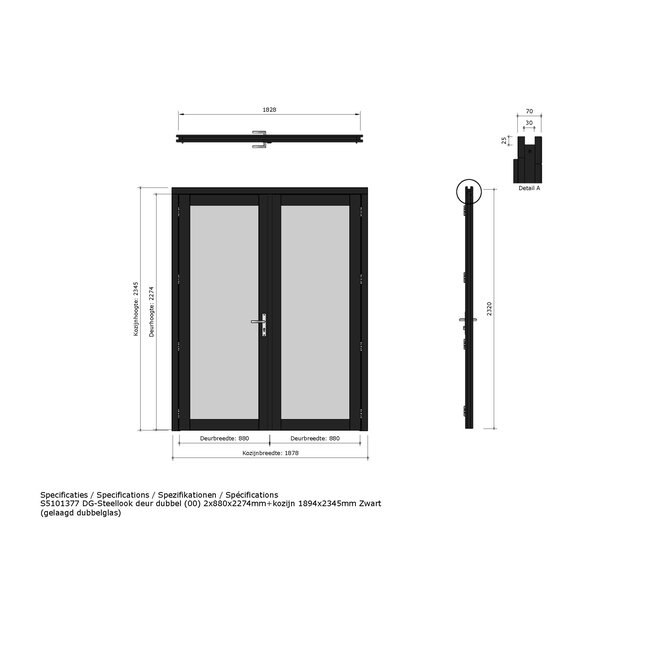 Douglas steellook glasdeur dubbel met kozijn
