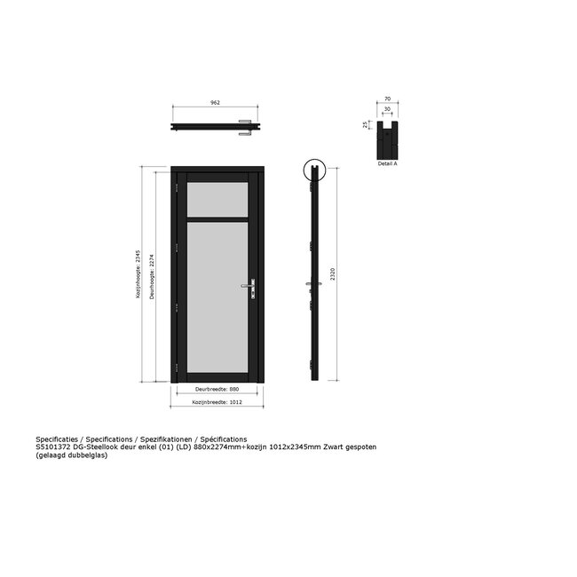 Douglas steellook 2vaks glasdeur enkel met kozijn