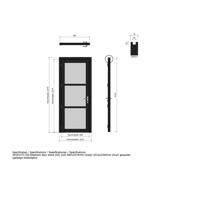 Douglas steellook 3vaks glasdeur enkel met kozijn