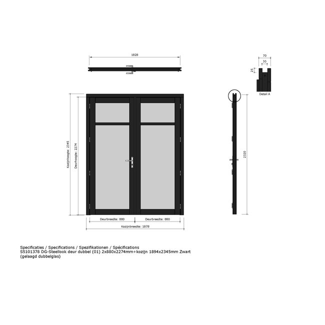 Douglas steellook 2vaks glasdeur dubbel met kozijn