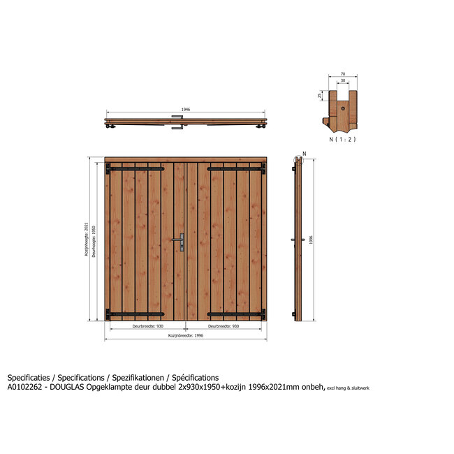 Douglas opgeklampte deur dubbel onbehandeld met kozijn