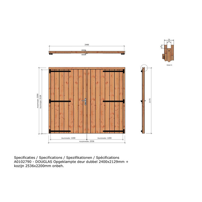 Douglas opgeklampte deur dubbel XL onbehandeld met kozijn