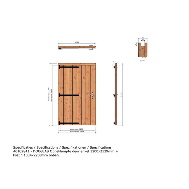 Douglas opgeklampte deur enkel XL onbehandeld met kozijn
