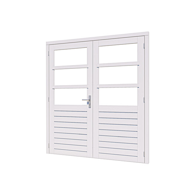 Douglas stapeldorpeldeur dubbel wit gegrond met kozijn