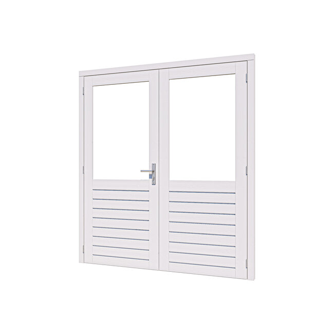 Douglas stapeldorpeldeur dubbel wit gegrond met kozijn