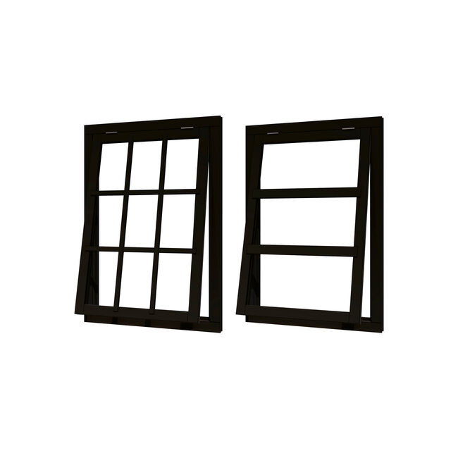 Douglas uitzetraam zwart gegrond met kozijn